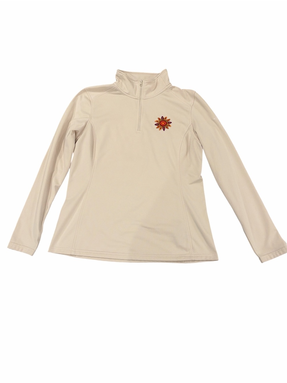 North Face Women’s Cream Quarter Zip Pullover Jacket Size L with Sunburst Motif